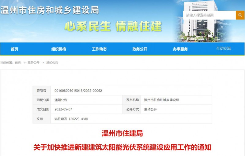 浙江溫州：政府、國企投資建筑光伏占比不低于12%，其他公共建筑不低于10%！