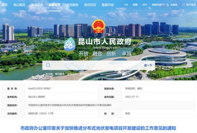 昆山市：國資廠房及配套用房應(yīng)100%安裝屋頂光伏發(fā)電設(shè)施，，3000㎡以上建筑將光伏納入規(guī)劃