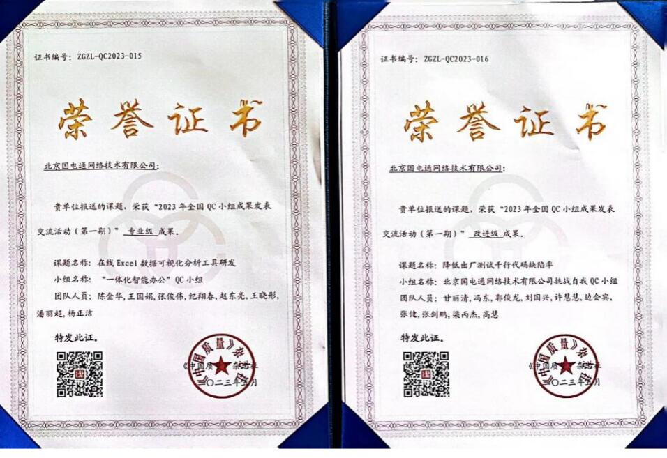 國網(wǎng)信通產(chǎn)業(yè)集團國電通兩項QC成果分獲2023年全國QC小組成果二、三等獎