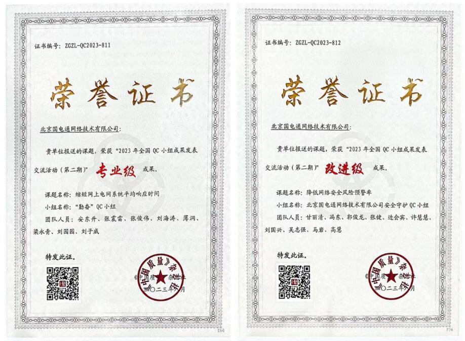 國網(wǎng)信通產(chǎn)業(yè)集團國電通兩項QC成果分獲2023年全國QC小組成果二、三等獎